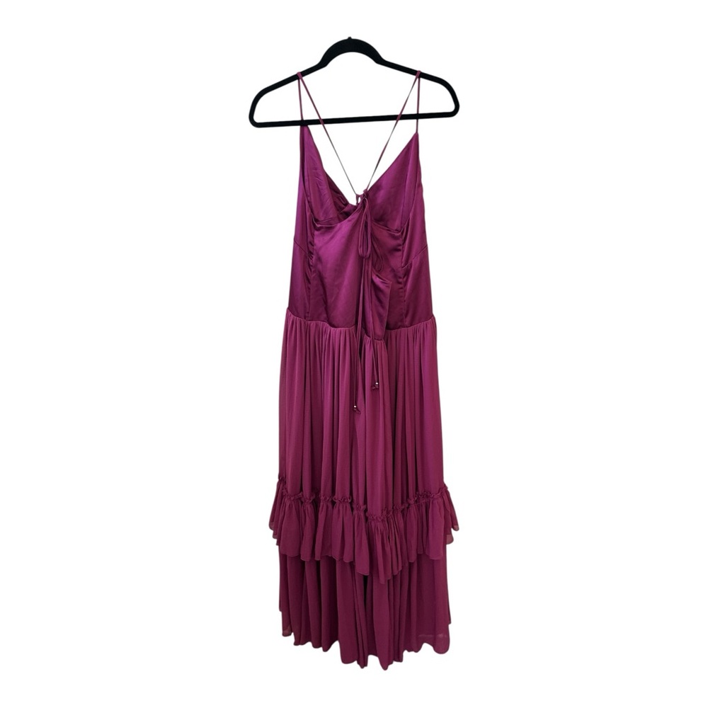 Free People Plum Soliana Drop Waist Satin Tiered Maxi Dress Size XL NWT - Picture 7 of 10